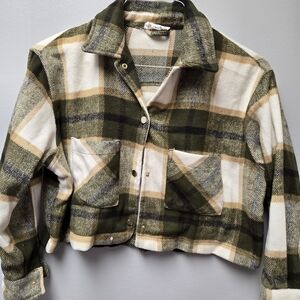 For The Republic Olive and Cream Plaid Utility Jacket
